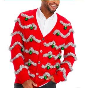 Tipsy Elves Christmas Sweater red silver garland NWT Size Large